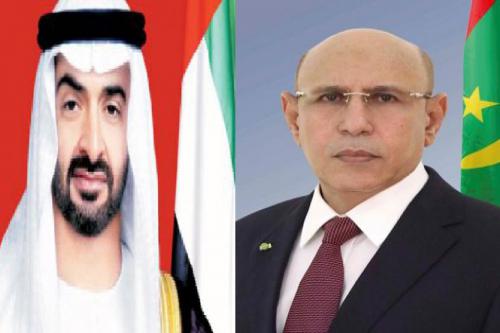 الرئيس الموريتاني محمد ولد الشيخ الغزواني وولي عهد أبوظبي محمد بن زايد
