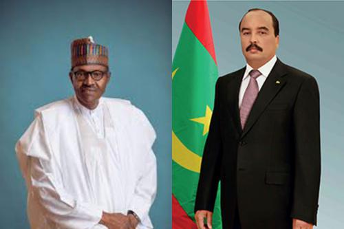 الرئيسان الموريتاني محمد ولد عبد العزيز والنيجيري محمدو بخاري.