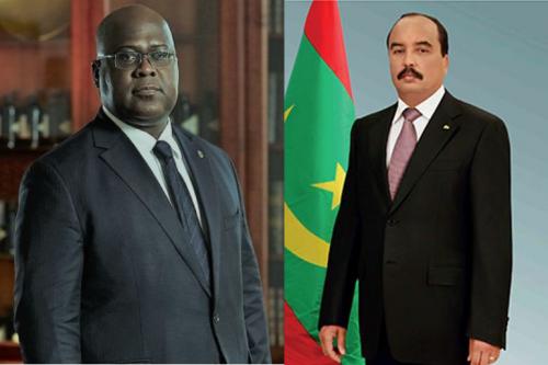 الرئيس الموريتاني محمد ولد عبد العزيز والمترشح الكونغولي المعلن رئيسا للبلاد فيليكس تشيسكيدي.